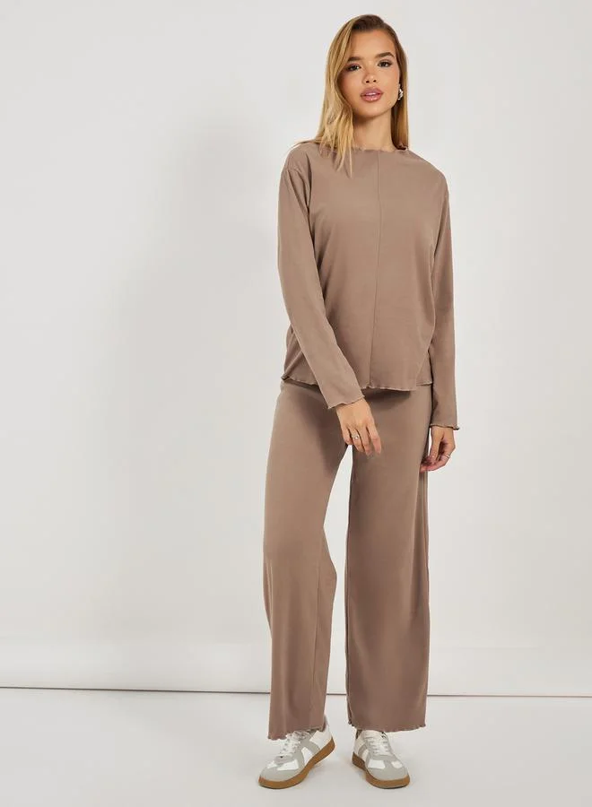 Styli Fleece Crew Neck Sweatshirt & Wide Leg Joggers Co-Ords