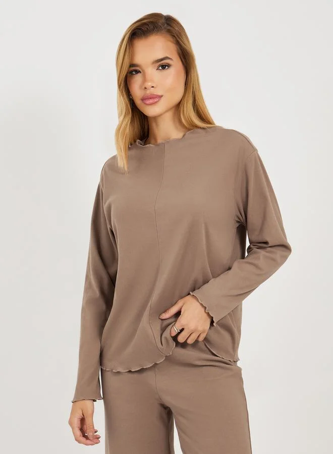 Styli Fleece Crew Neck Sweatshirt & Wide Leg Joggers Co-Ords