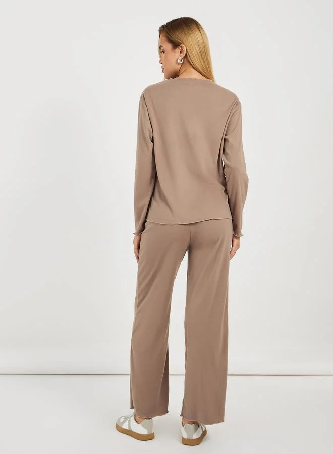 Styli Fleece Crew Neck Sweatshirt & Wide Leg Joggers Co-Ords