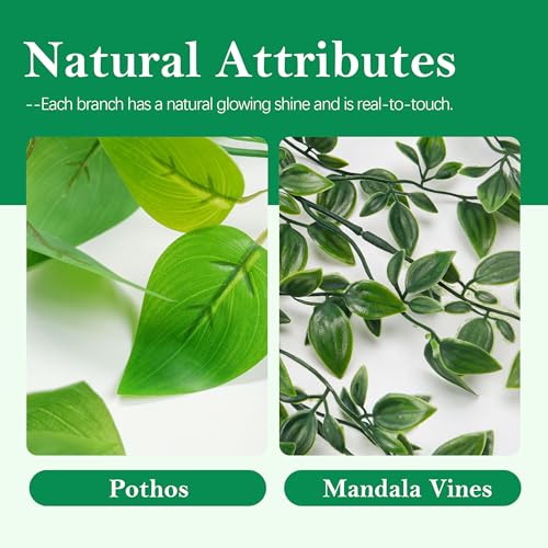 Der Rose 2Pcs Fake Plants Artificial Hanging Faux Potted Ivy Vines Wall Plants Indoor for Home Room Bookshelf Outdoor Decor - Image 4
