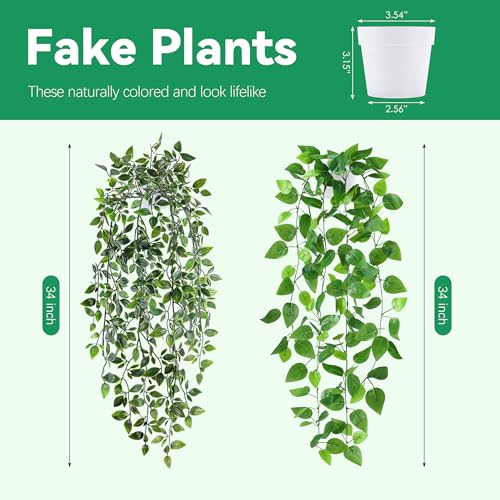 Der Rose 2Pcs Fake Plants Artificial Hanging Faux Potted Ivy Vines Wall Plants Indoor for Home Room Bookshelf Outdoor Decor - Image 3