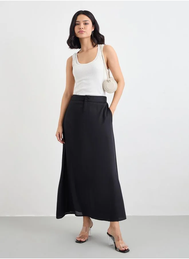 Styli Styli Solid Mid Rise A-Line Maxi Skirt