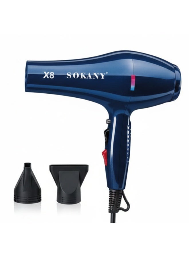 سوكاني مجفف الشعر الاحترافي SK-X8 بقوة 2400 واط - مجفف شعر سريع الجفاف بتقنية حماية الشعر، توزيع متساوٍ للحرارة، فوهتان للتصفيف، تصميم مريح مع حلقة تعليق، أزرق - Image 1