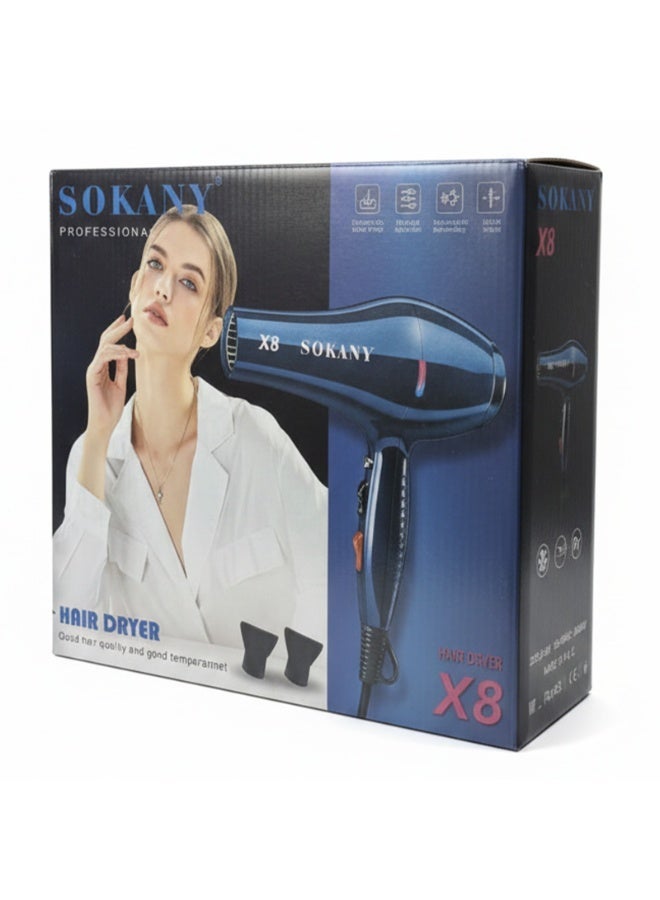 سوكاني مجفف الشعر الاحترافي SK-X8 بقوة 2400 واط - مجفف شعر سريع الجفاف بتقنية حماية الشعر، توزيع متساوٍ للحرارة، فوهتان للتصفيف، تصميم مريح مع حلقة تعليق، أزرق - Image 2