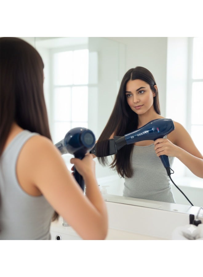 سوكاني مجفف الشعر الاحترافي SK-X8 بقوة 2400 واط - مجفف شعر سريع الجفاف بتقنية حماية الشعر، توزيع متساوٍ للحرارة، فوهتان للتصفيف، تصميم مريح مع حلقة تعليق، أزرق - Image 3