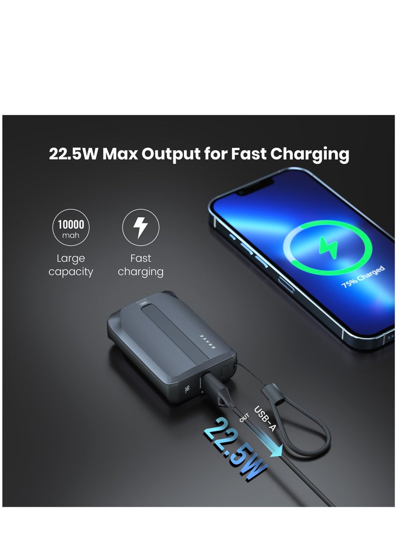 Brave BRAVE 10000mAh Power Bank Support PD 20W and USB A 22.5W Fast Charging with Built-in 2 Output Cable and LED Display for iPhone and Android Phones and Most Electronic Devices  - Image 3