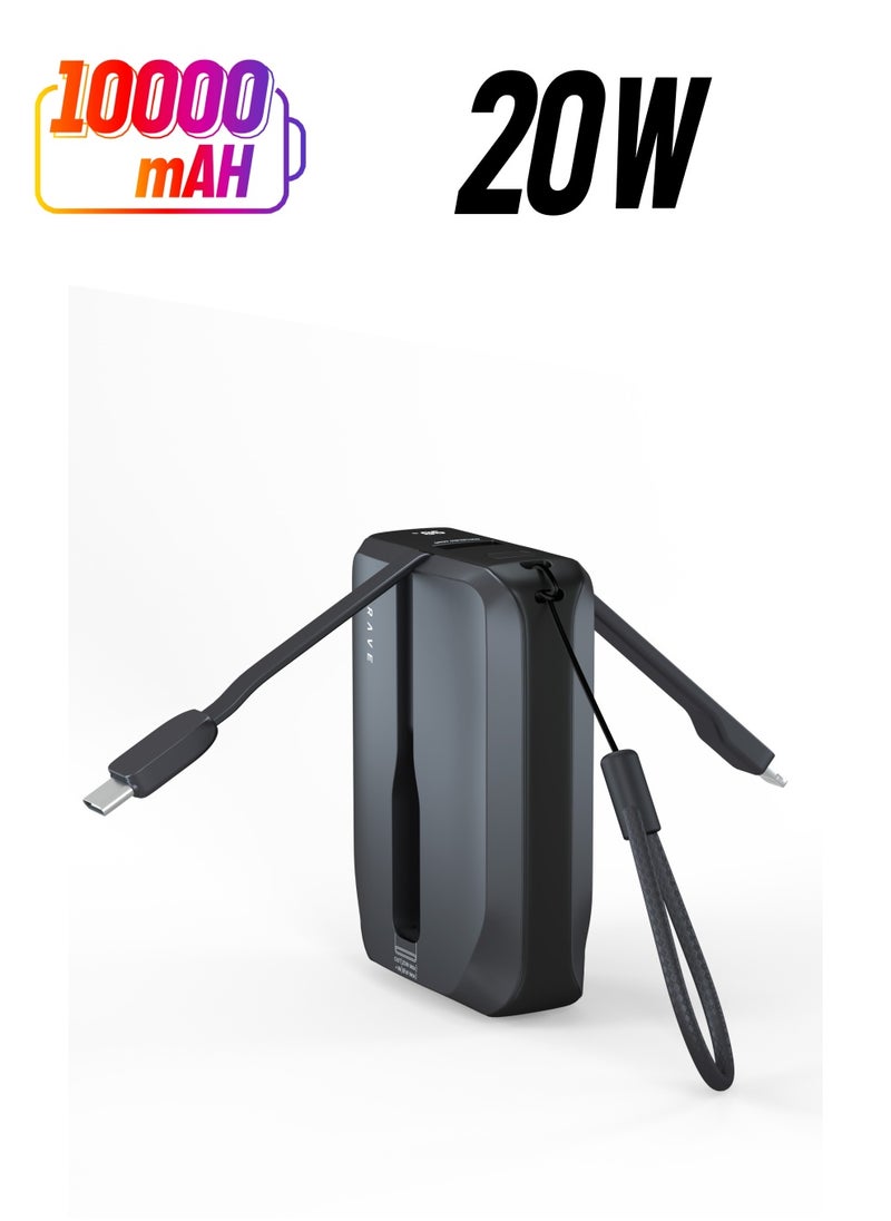 Brave BRAVE 10000mAh Power Bank Support PD 20W and USB A 22.5W Fast Charging with Built-in 2 Output Cable and LED Display for iPhone and Android Phones and Most Electronic Devices  - Image 1