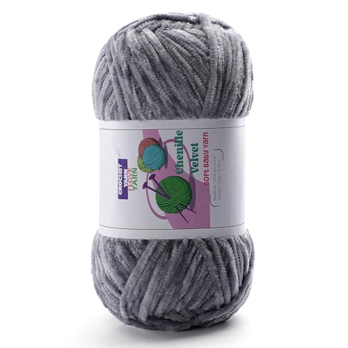 DAERBOF Plush Chunky Chenille Yarn Fluffy Velvet Yarn for Crocheting Soft Thick Bulky Yarn for Knitting and Making Clothes Hats Scarves Blankets Cushions35oz 1968yds Each Light Gray - Image 1
