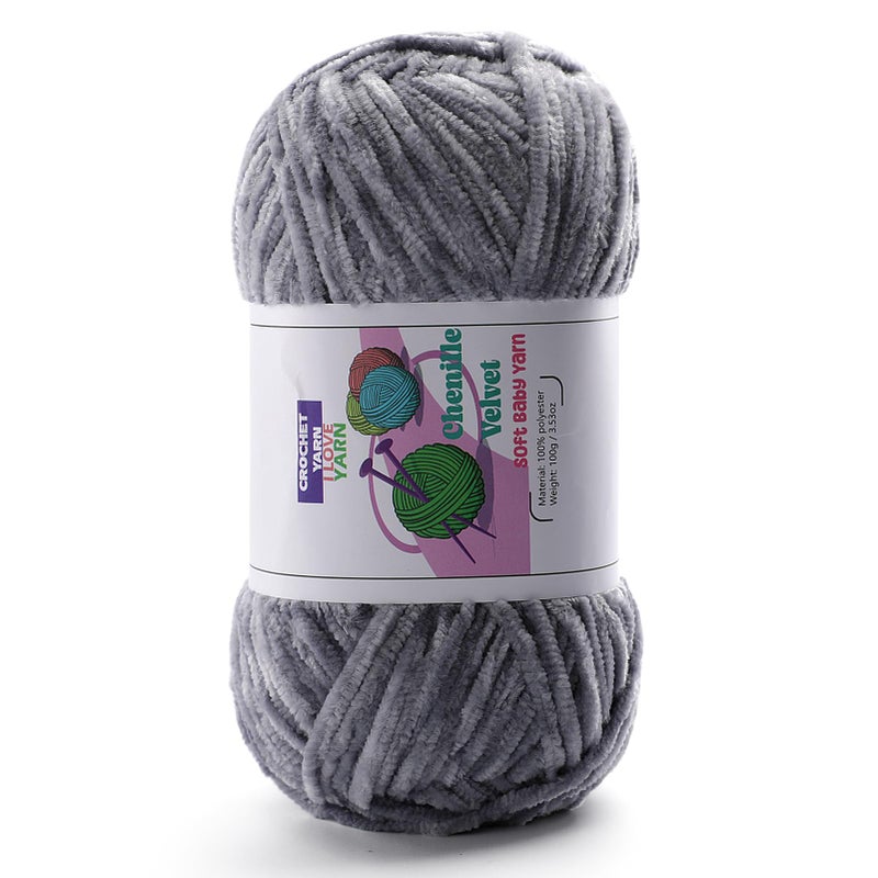 DAERBOF Plush Chunky Chenille Yarn Fluffy Velvet Yarn for Crocheting Soft Thick Bulky Yarn for Knitting and Making Clothes Hats Scarves Blankets Cushions35oz 1968yds Each Light Gray - Image 3