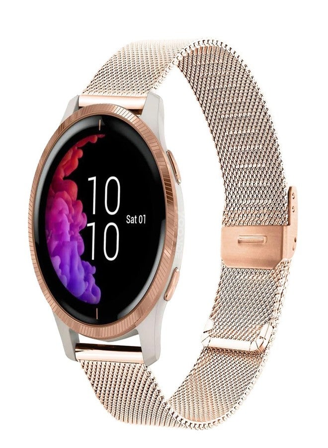 Abanen سوار ساعة شبكي من الفولاذ المقاوم للصدأ بقطر 20 مم من أبانين لجهاز Garmin Venu 2 Plus/Venu Sq 2 / Vivoactive 6، حزام معصم معدني بإصدار سريع لجهاز Approach S50 / S40 (ذهب وردي) - Image 1