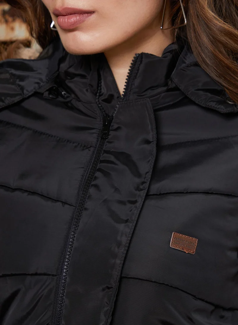 Campus Sutra Women's Onyx Black Zip-Front Trek Puffer Jacket