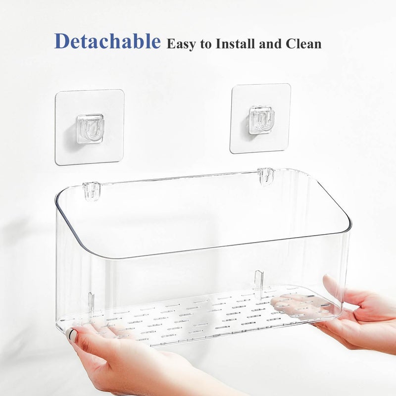 Eunion Bath Toy Storage Organizer, Bathtub Toy Storage Holder, Large Capacity Wall Mounted Shower Caddy Shower Organizer, No Drill Shelves Basket, Clear White, 2 Pack - Image 5