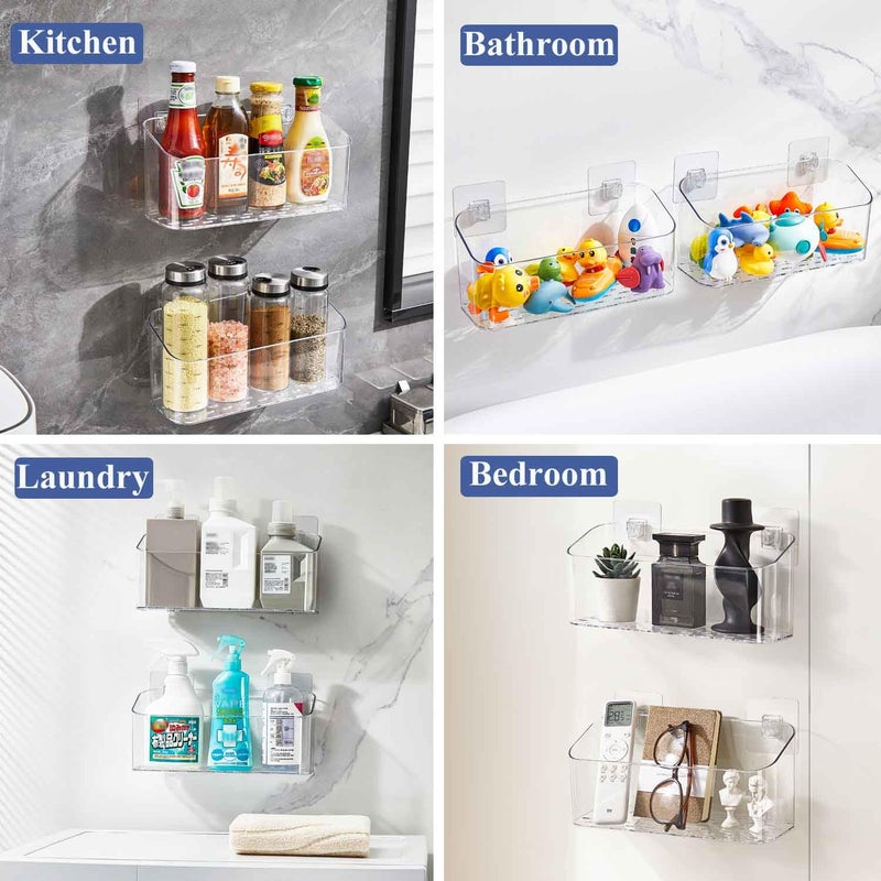 Eunion Bath Toy Storage Organizer, Bathtub Toy Storage Holder, Large Capacity Wall Mounted Shower Caddy Shower Organizer, No Drill Shelves Basket, Clear White, 2 Pack - Image 2