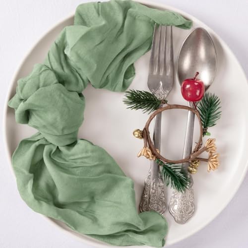 MLMC 10 Pack Sage Green Cheesecloth Napkins Bulk Washable Cloth Napkins Set of 10 21"x21" Rustic Boho Gauze Dinner Table Napkins for Fall Wedding Bridal Shower Baby Shower Party Decor - Image 5