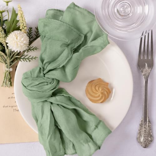 MLMC 10 Pack Sage Green Cheesecloth Napkins Bulk Washable Cloth Napkins Set of 10 21"x21" Rustic Boho Gauze Dinner Table Napkins for Fall Wedding Bridal Shower Baby Shower Party Decor - Image 3
