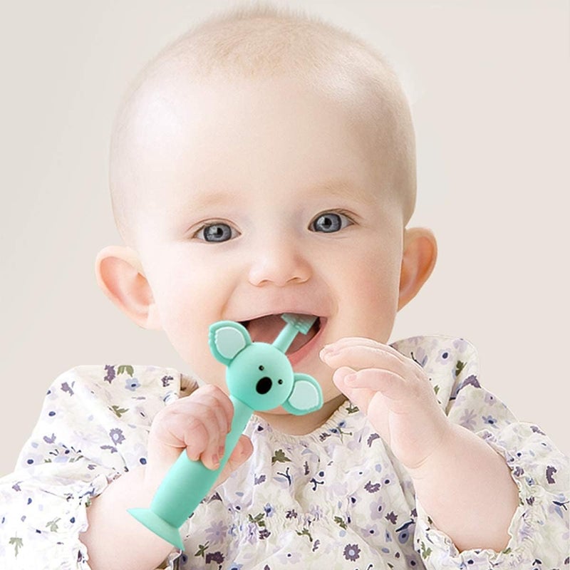 Vicloon Baby and Toddler Toothbrush 3 PCS Food Grade Silicone Soft Infant Toddlers Toothbrush with Replacement Heads Cute Koala Design Baby Oral Care Set for 03 Year Old - Image 3