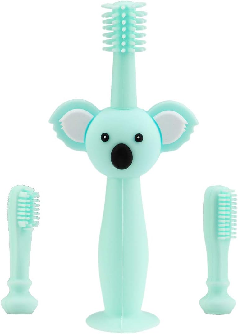 Vicloon Baby and Toddler Toothbrush 3 PCS Food Grade Silicone Soft Infant Toddlers Toothbrush with Replacement Heads Cute Koala Design Baby Oral Care Set for 03 Year Old - Image 1