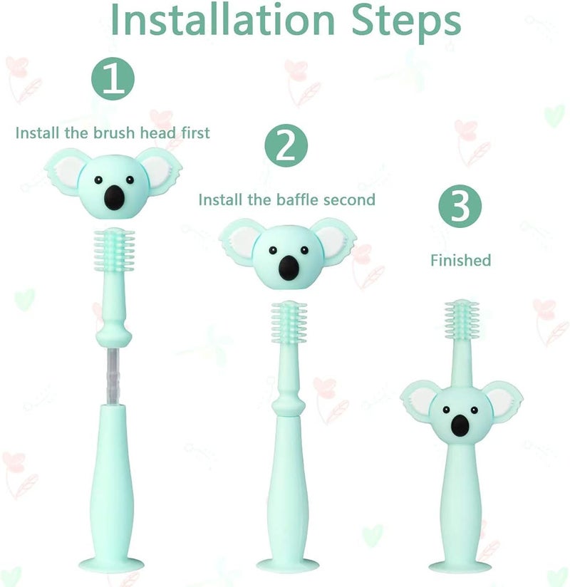 Vicloon Baby and Toddler Toothbrush 3 PCS Food Grade Silicone Soft Infant Toddlers Toothbrush with Replacement Heads Cute Koala Design Baby Oral Care Set for 03 Year Old - Image 5