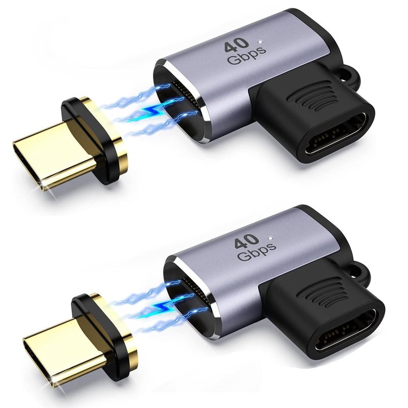 DuHeSin Magnetic 90 Degree USB C Adapter (2 Pack), Right Angle USB-C Male to Female PD 100W Charge 40Gbps Connector for MaCB-OOK Pro/Air,Laptop, Mobile Phone and More Type C Devices AE-01102TC - Image 1