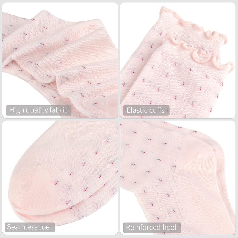 Knagsfa Cute Crew Socks for Women, 4 Pairs Casual Novelty Socks Bowknot and Flowers Ruffle Cuff Cotton Athletic Calf Socks - Image 5
