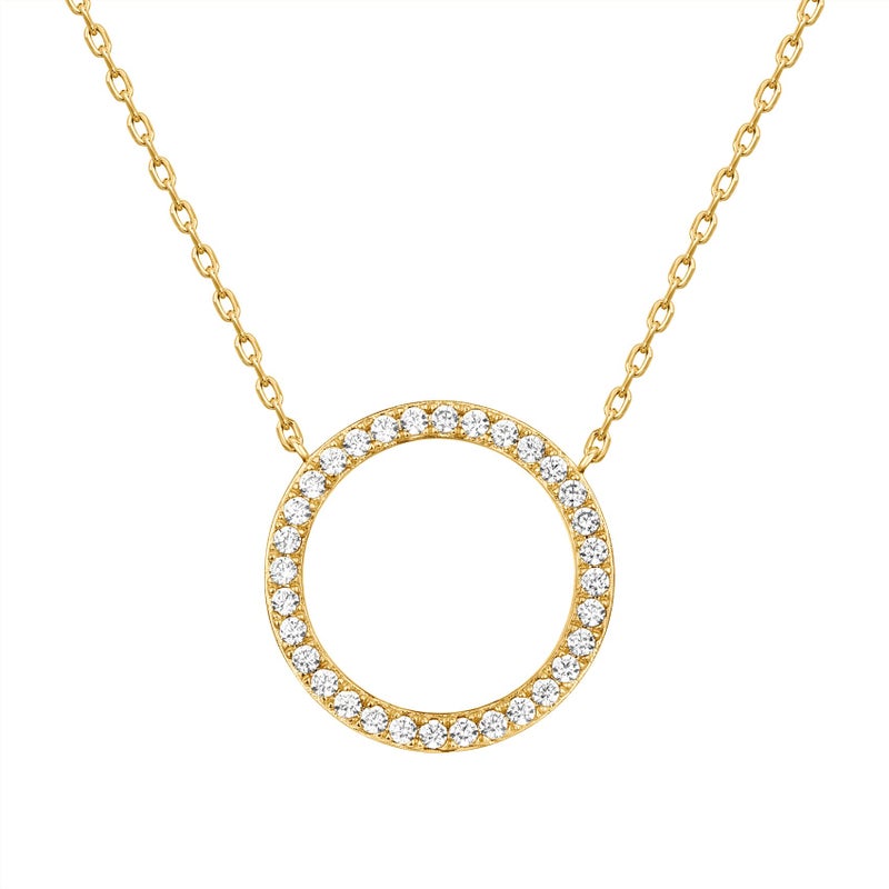 PAVOI 14K Yellow Gold Plated Circle CZ Solitaire Necklace | Dainty Cubic Zirconia Halo Pendant Necklaces for Women - Image 1