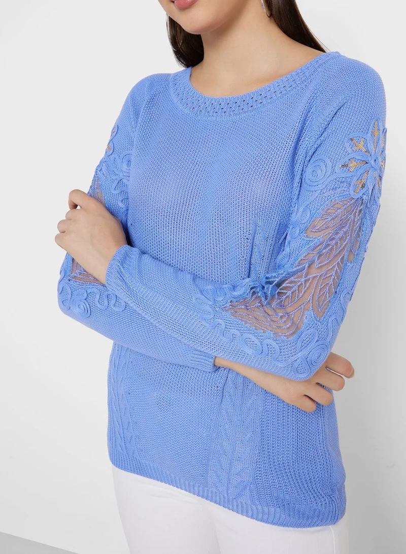 Ginger Sweater With Lace Sleeve Detail