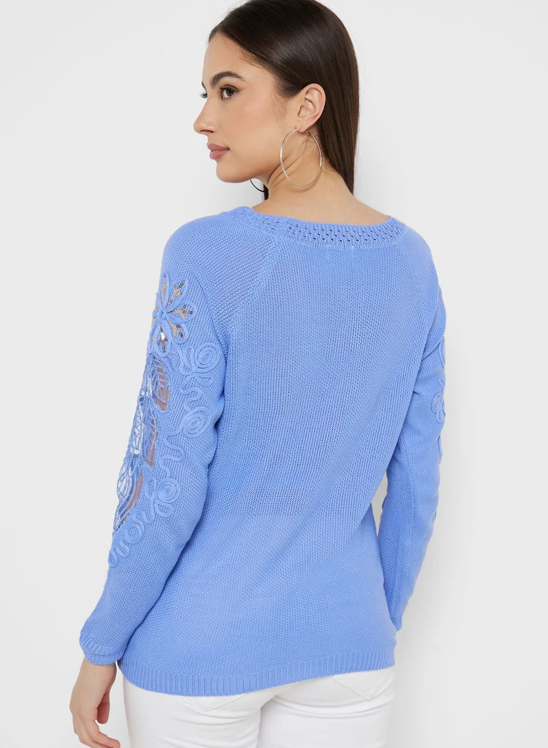 Ginger Sweater With Lace Sleeve Detail