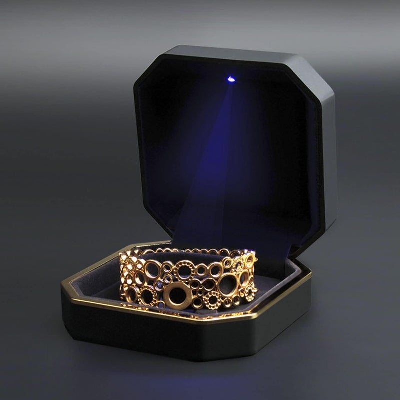 AVESON Luxury Bracelet Box, Velvet Jewelry Box Storage Case Organizer Holder with LED Light, Black - Image 4