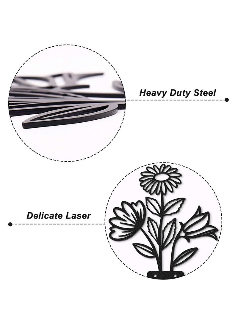 Zikra Metal Vase Flower Wall Hanging Flower in Vase Wall Decorations for Living Room Kitchen Bedroom Bathroom Home Wall Decor Lovers Housewarming Gift Indoor Decorations Black - Image 4