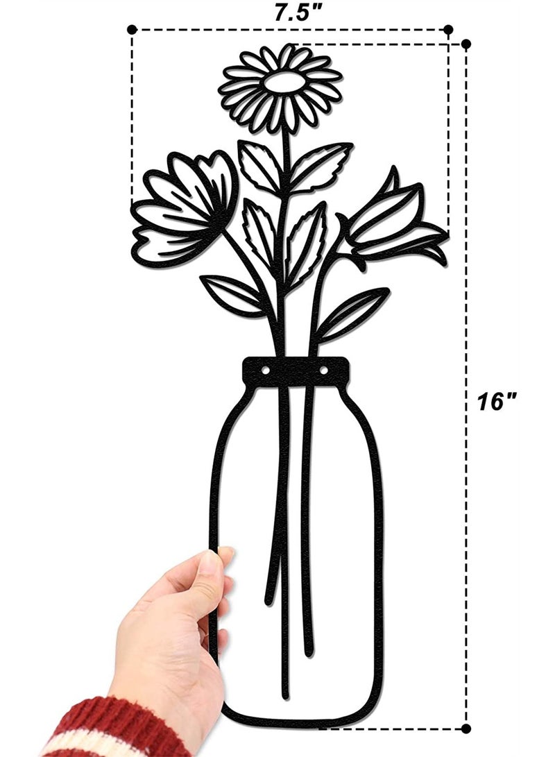 Zikra Metal Vase Flower Wall Hanging Flower in Vase Wall Decorations for Living Room Kitchen Bedroom Bathroom Home Wall Decor Lovers Housewarming Gift Indoor Decorations Black - Image 5