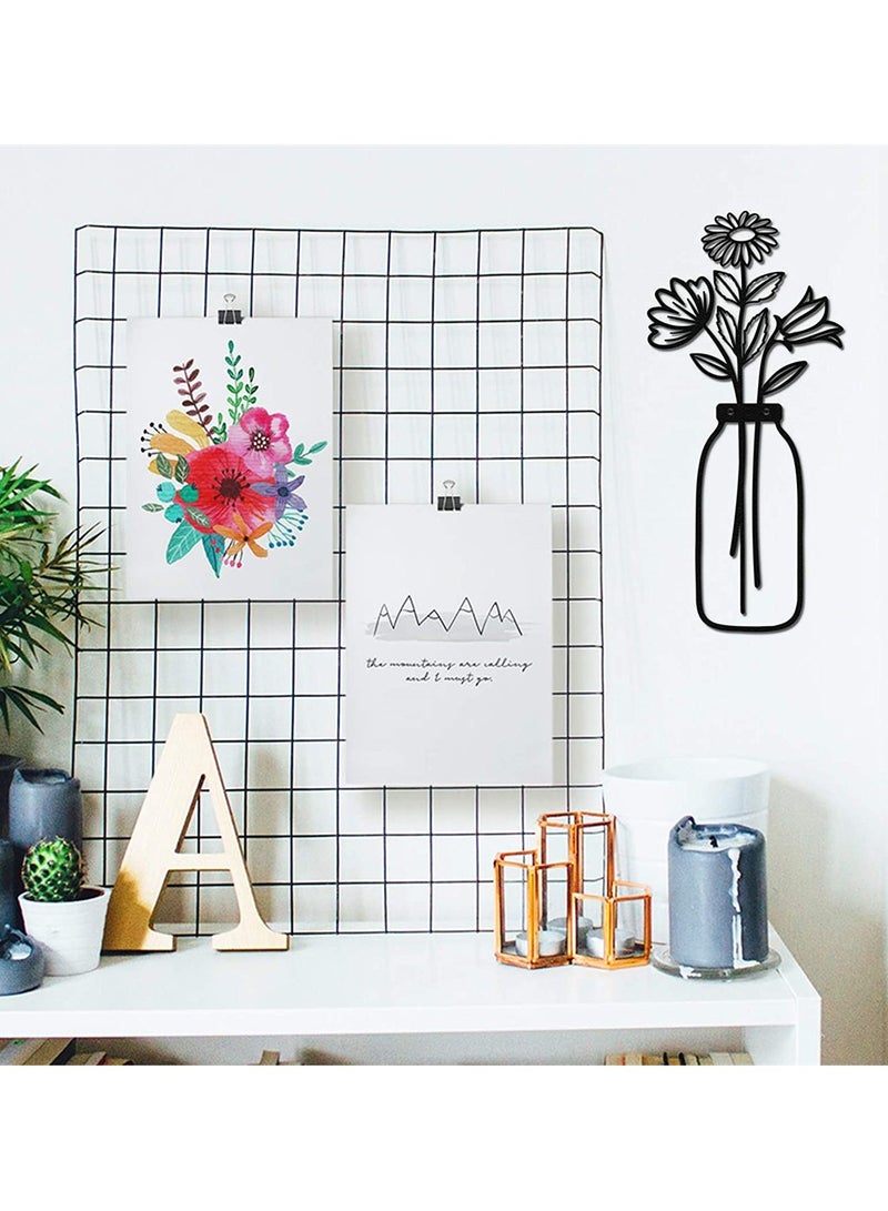Zikra Metal Vase Flower Wall Hanging Flower in Vase Wall Decorations for Living Room Kitchen Bedroom Bathroom Home Wall Decor Lovers Housewarming Gift Indoor Decorations Black - Image 2