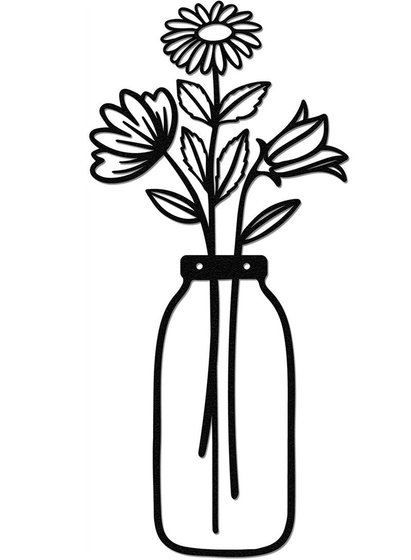 Zikra Metal Vase Flower Wall Hanging Flower in Vase Wall Decorations for Living Room Kitchen Bedroom Bathroom Home Wall Decor Lovers Housewarming Gift Indoor Decorations Black - Image 1