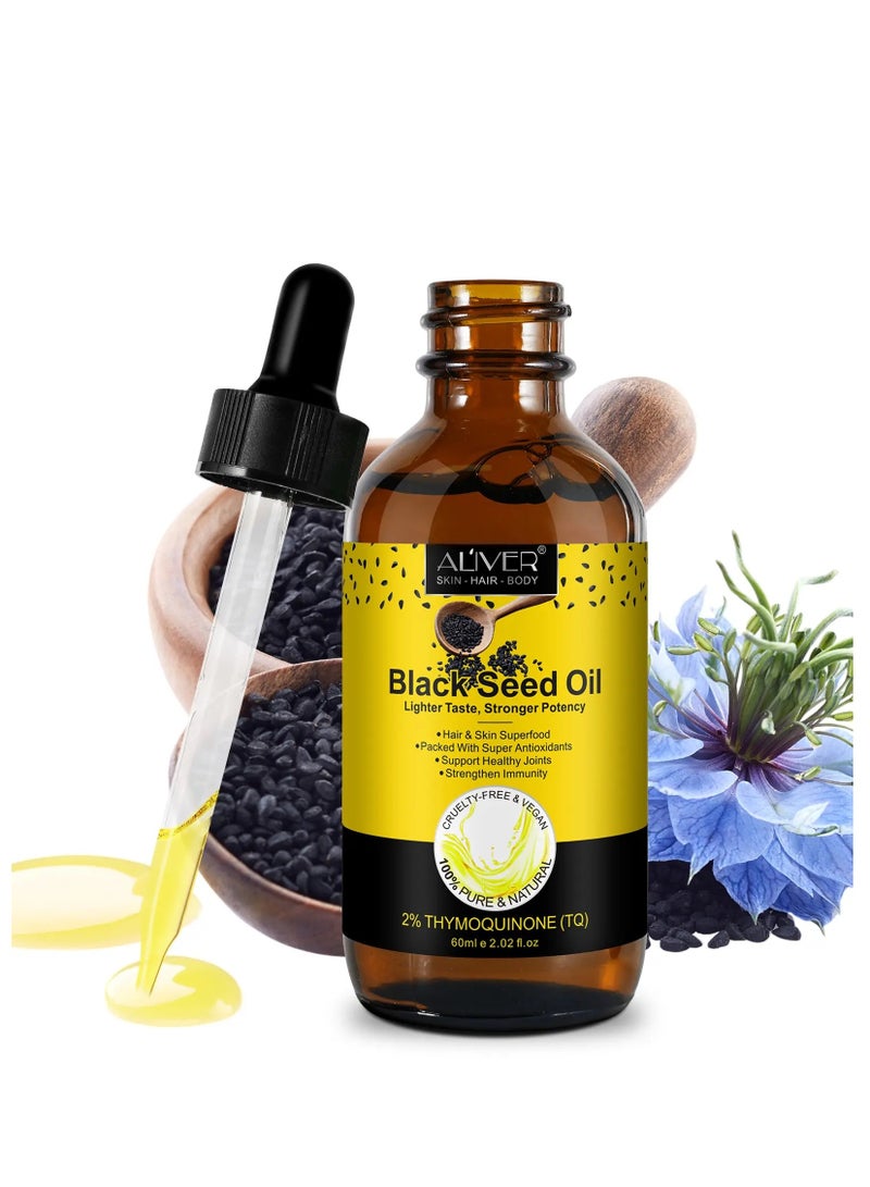 أليفر زيت الحبة السوداء النقي لتعزيز المناعة وصحة البشرة، زيت الحبة السوداء المعصور على البارد لنمو الشعر 60مل - Image 2