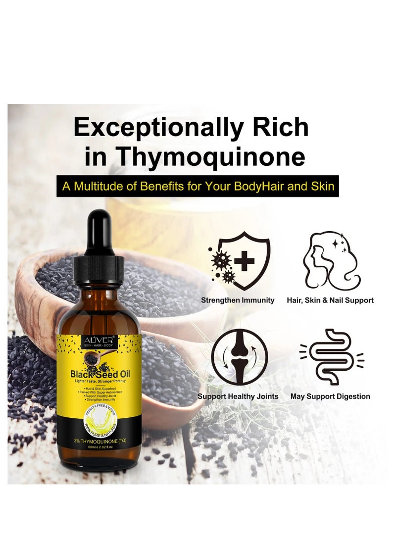أليفر زيت الحبة السوداء النقي لتعزيز المناعة وصحة البشرة، زيت الحبة السوداء المعصور على البارد لنمو الشعر 60مل - Image 3
