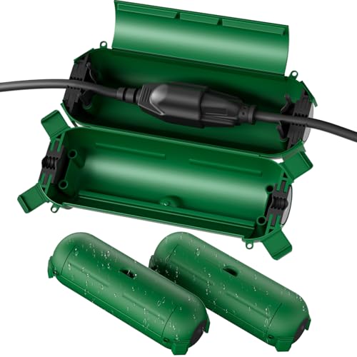 Flemoon فليموون [3 عبوات] غطاء أمان لكابل التمديد الخارجي، صندوق كهربائي مقاوم للعوامل الجوية IPX4 لحماية مخرج الكهرباء الخارجي، القابس، المقبس، زينة عيد الهالوين، عيد الميلاد، الضوء، أخضر - Image 1