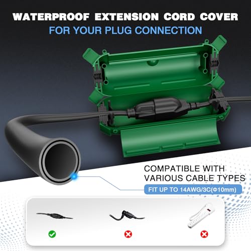 Flemoon فليموون [3 عبوات] غطاء أمان لكابل التمديد الخارجي، صندوق كهربائي مقاوم للعوامل الجوية IPX4 لحماية مخرج الكهرباء الخارجي، القابس، المقبس، زينة عيد الهالوين، عيد الميلاد، الضوء، أخضر - Image 2