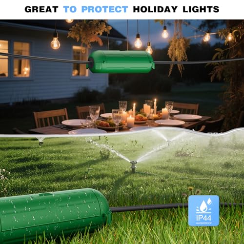 Flemoon فليموون [3 عبوات] غطاء أمان لكابل التمديد الخارجي، صندوق كهربائي مقاوم للعوامل الجوية IPX4 لحماية مخرج الكهرباء الخارجي، القابس، المقبس، زينة عيد الهالوين، عيد الميلاد، الضوء، أخضر - Image 5