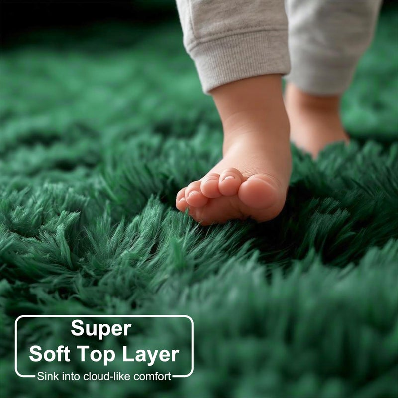 Amdrebio Dark Green Round Rug 4Ft for Bedroom, Fluffy Fuzzy Circle Area Rugs for Living Room Decor, Shaggy Emerald Green Rugs for Kids, Teen Boys, Baby Nursery, Furry Plush Floor Carpet for Classroom - Image 4