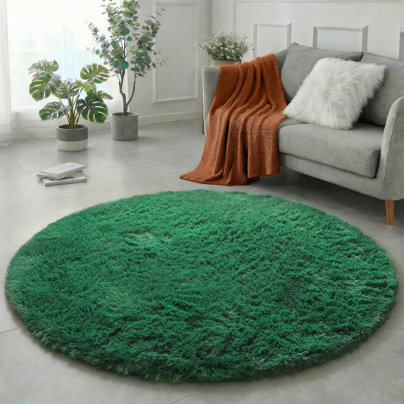 Amdrebio Dark Green Round Rug 4Ft for Bedroom, Fluffy Fuzzy Circle Area Rugs for Living Room Decor, Shaggy Emerald Green Rugs for Kids, Teen Boys, Baby Nursery, Furry Plush Floor Carpet for Classroom - Image 1