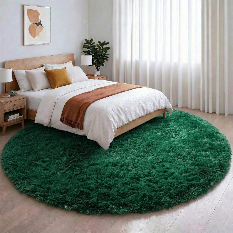 Amdrebio Dark Green Round Rug 4Ft for Bedroom, Fluffy Fuzzy Circle Area Rugs for Living Room Decor, Shaggy Emerald Green Rugs for Kids, Teen Boys, Baby Nursery, Furry Plush Floor Carpet for Classroom - Image 3