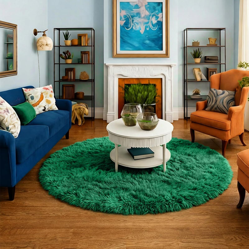 Amdrebio Dark Green Round Rug 4Ft for Bedroom, Fluffy Fuzzy Circle Area Rugs for Living Room Decor, Shaggy Emerald Green Rugs for Kids, Teen Boys, Baby Nursery, Furry Plush Floor Carpet for Classroom - Image 5