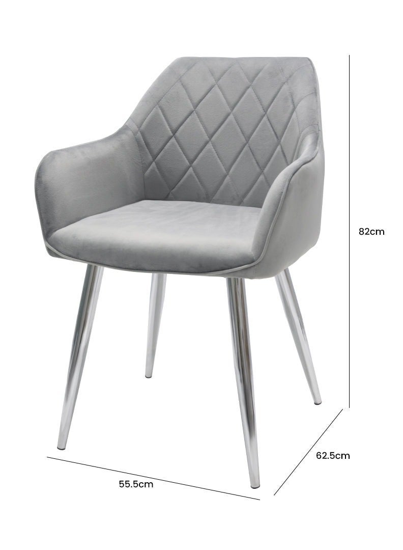 VANITY LIVING Round Dining Table Set for 4, Modern Davos Chrome Frame and Glass Top Dinner Breakfast Table + 4 Leon Grey Velvet Dining Chairs for Kitchen and Dining Room - Image 3