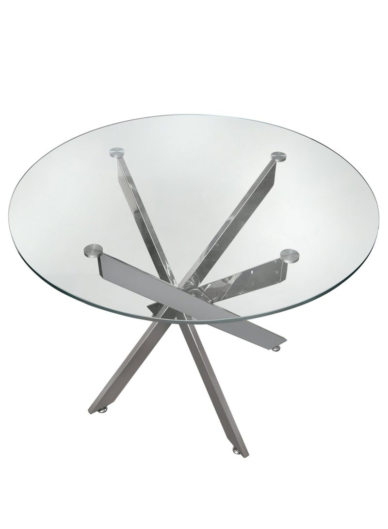 VANITY LIVING Round Dining Table Set for 4, Modern Davos Chrome Frame and Glass Top Dinner Breakfast Table + 4 Leon Grey Velvet Dining Chairs for Kitchen and Dining Room - Image 5