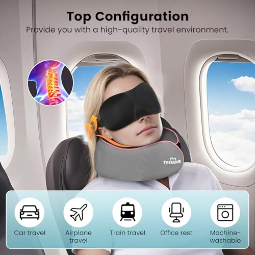 Teemour Travel Neck Pillow Airplane Upgraded Memory Foam Neck Pillow for Airplanes 360 Support Desing with Eye Mask Earplugs Portable Carry Bag for Long Flights Business TripTravel Essentials - Image 3