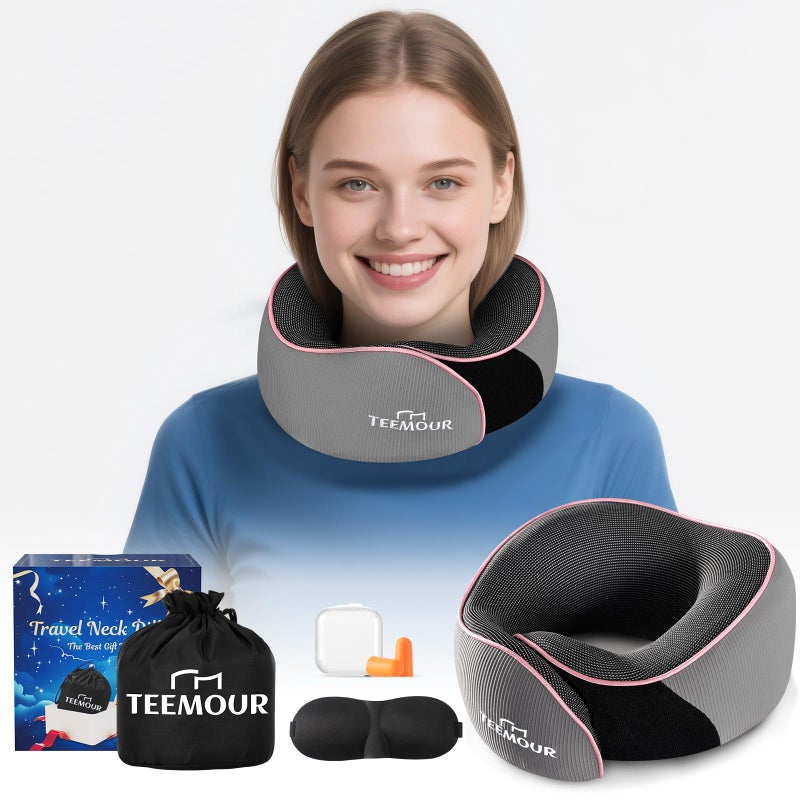 Teemour Travel Neck Pillow Airplane Upgraded Memory Foam Neck Pillow for Airplanes 360 Support Desing with Eye Mask Earplugs Portable Carry Bag for Long Flights Business TripTravel Essentials - Image 2