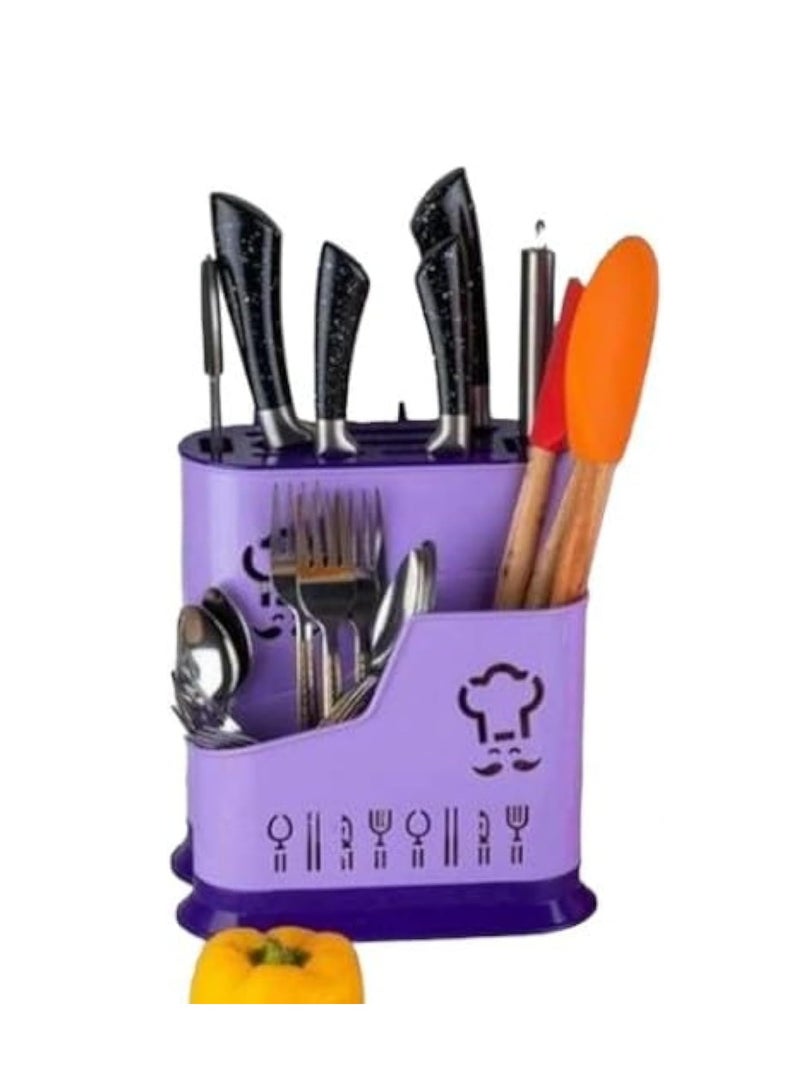 صفاية معالق وحامل سكاكين جامبو بلاستيك – تصميم عملي بجودة ممتازة وألوان جذابة OM (بنفسجي) - Image 1