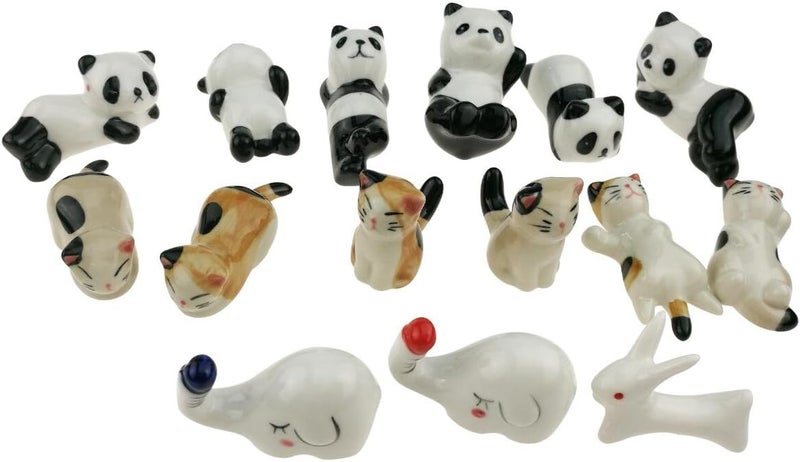 Winterworm Set of 15 Handmade Ceramic Animal Pattern Chopstick Rest Stand Panda Cat Elephant Rabbit For Knife Fork Spoon Chopstick Tableware Kids Toy Ornament Decoration - Image 1