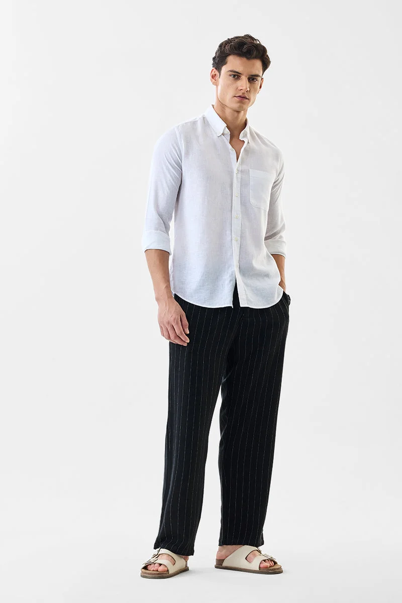 سنيتش Black Striped Regular Fit Casual Trousers