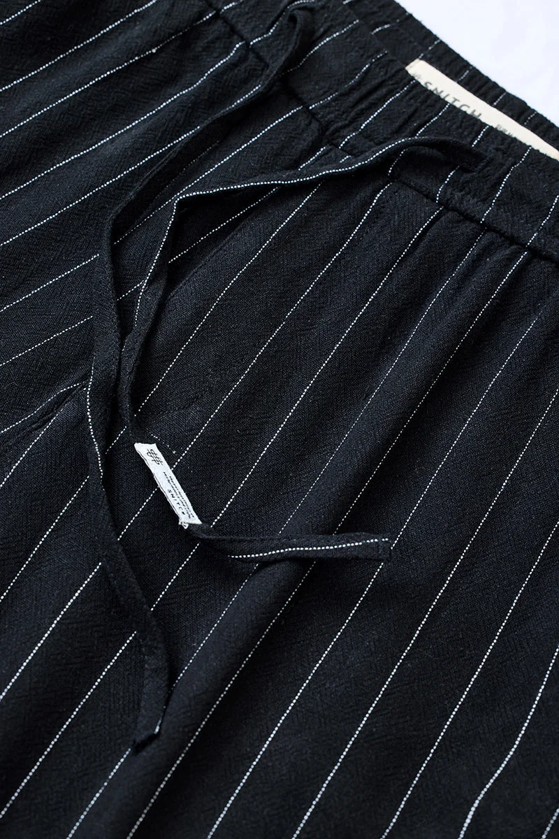 SNITCH Black Black Striped Regular Fit Casual Trousers for Men | Best Price UAE