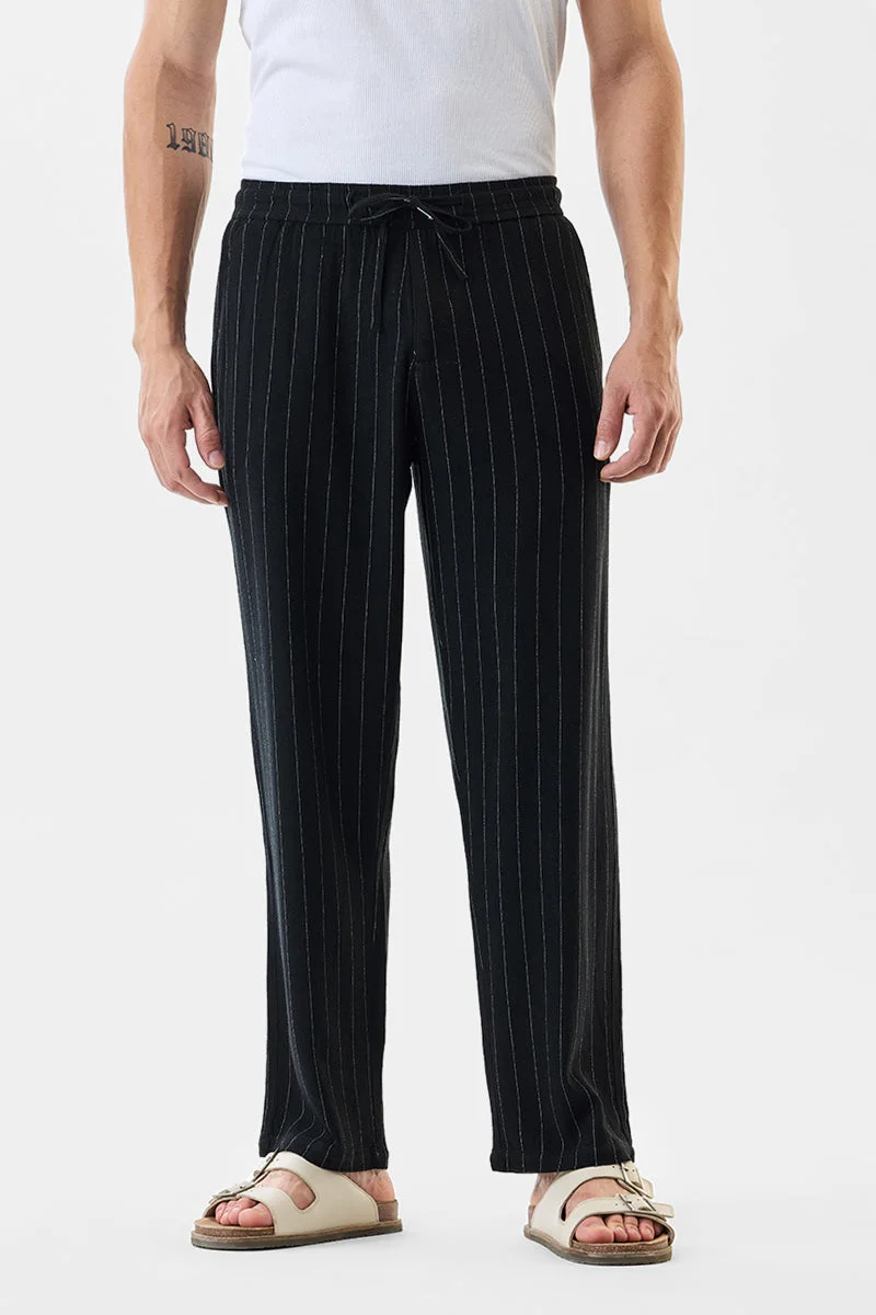 SNITCH Black Black Striped Regular Fit Casual Trousers for Men | Best Price UAE